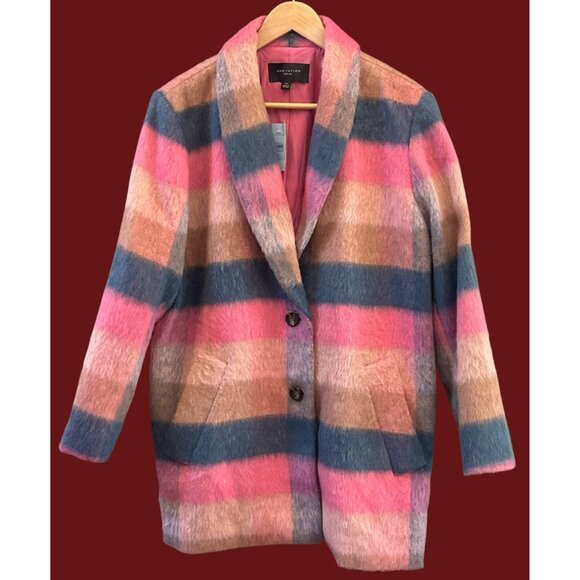 NWT Ann Taylor Petite Checked Boucle Cocoon Coat XLP Colorblock Plaid Wool Blend - Picture 1 of 8